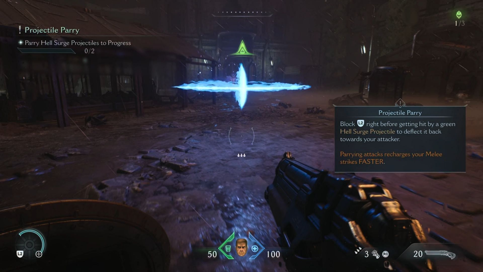 Normally green, I swapped parry attacks to blue to make them easier to distinguish (Image via Bethesda Softworks)